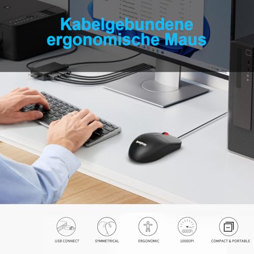 Kabelgebundene optische ergonomische Maus – M102 Cored 3-Tasten-USB-Computermäuse für Laptops, Chromebook, MacBook, PC-Computer (Black) Bild 5