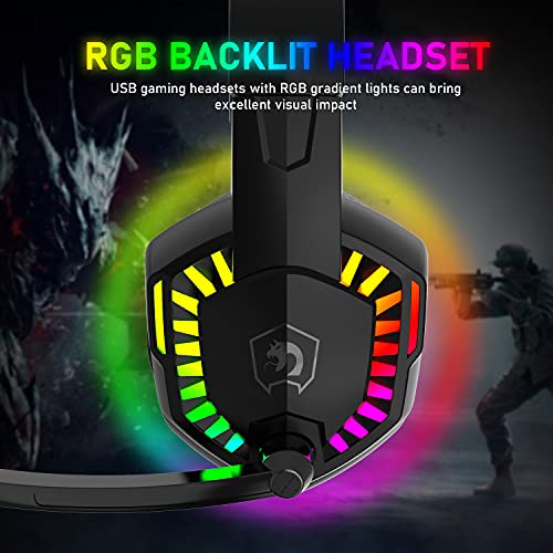RGB-Gaming-Headset, 5.1-Kanal-Stereo-Surround-Sound, 3,5-mm-Kabel-LED-Over-Ear-Komfortkopfhörer mit Geräuschunterdrückungsmikrofon und Inline-Lautstärkeregler für PC Xbox One PS4 Laptop Mac (Schwarz) Bild 3