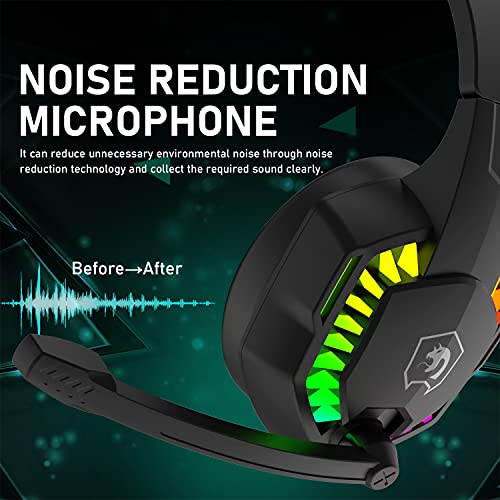 RGB-Gaming-Headset, 5.1-Kanal-Stereo-Surround-Sound, 3,5-mm-Kabel-LED-Over-Ear-Komfortkopfhörer mit Geräuschunterdrückungsmikrofon und Inline-Lautstärkeregler für PC Xbox One PS4 Laptop Mac (Schwarz) Bild 4