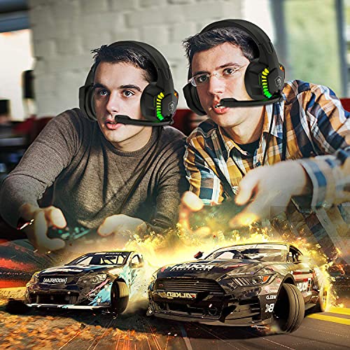 RGB-Gaming-Headset, 5.1-Kanal-Stereo-Surround-Sound, 3,5-mm-Kabel-LED-Over-Ear-Komfortkopfhörer mit Geräuschunterdrückungsmikrofon und Inline-Lautstärkeregler für PC Xbox One PS4 Laptop Mac (Schwarz) Bild 6