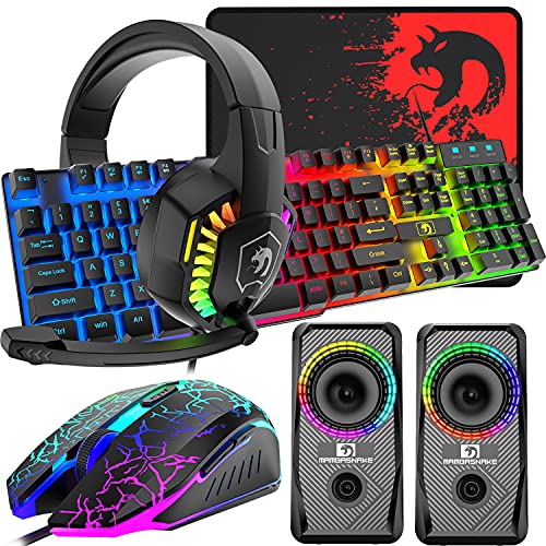 Vereinigtes Königreich-UK Layout verdrahtet 104 Key Gaming-Tastatur-Maus-Kopfhörer-Lautsprecher 5 in 1 Combo Multi RGB-Hintergrundbeleuchtung Einstellbar 2400DPI-Maus Great Mousepad wasserdicht Bild 1