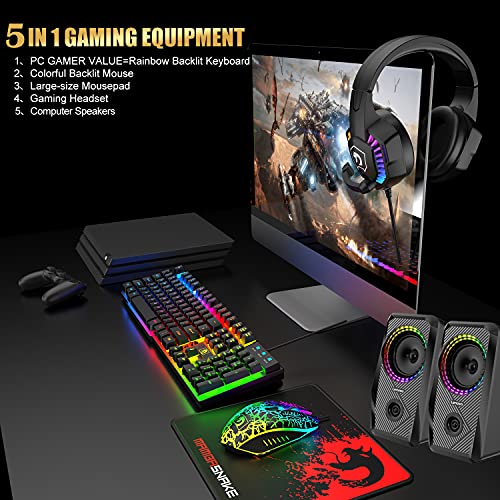 Vereinigtes Königreich-UK Layout verdrahtet 104 Key Gaming-Tastatur-Maus-Kopfhörer-Lautsprecher 5 in 1 Combo Multi RGB-Hintergrundbeleuchtung Einstellbar 2400DPI-Maus Great Mousepad wasserdicht Bild 2