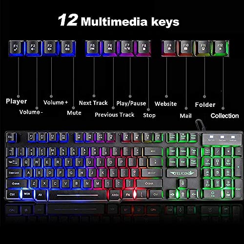 Vereinigtes Königreich-UK Layout verdrahtet 104 Key Gaming-Tastatur-Maus-Kopfhörer-Lautsprecher 5 in 1 Combo Multi RGB-Hintergrundbeleuchtung Einstellbar 2400DPI-Maus Great Mousepad wasserdicht Bild 3