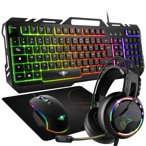 SPIRIT OF GAMER 4-in-1 Pro-MKH5 Gaming Pack - Azerty Anti-Ghosting RGB Gamer-Maus 7 Tasten 6400 DPI, Gaming-Headset, Anti-Drop-Matte für PC, PS4, PS5, Xbox One, Mac Bild 1
