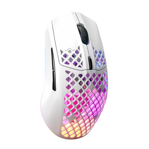 SteelSeries Aerox 3 Wireless - RGB Gaming Maus mit Öffnungen in der Oberfläche - Federleichtes, wasserabweisendes Design - Optischer TrueMove Air-Sensor mit 18.000 DPI - Snow Bild 1
