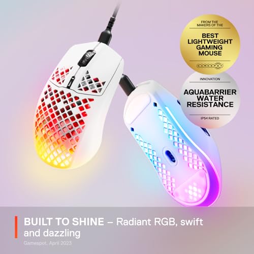 SteelSeries Aerox 3 Wireless - RGB Gaming Maus mit Öffnungen in der Oberfläche - Federleichtes, wasserabweisendes Design - Optischer TrueMove Air-Sensor mit 18.000 DPI - Snow Bild 2