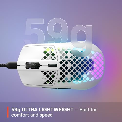 SteelSeries Aerox 3 Wireless - RGB Gaming Maus mit Öffnungen in der Oberfläche - Federleichtes, wasserabweisendes Design - Optischer TrueMove Air-Sensor mit 18.000 DPI - Snow Bild 4