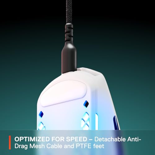 SteelSeries Aerox 3 Wireless - RGB Gaming Maus mit Öffnungen in der Oberfläche - Federleichtes, wasserabweisendes Design - Optischer TrueMove Air-Sensor mit 18.000 DPI - Snow Bild 6