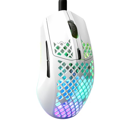 SteelSeries Aerox 3 - RGB Gaming-Mouse mit Öffnungen in der Oberfläche - Federleichtes, wasserabweisendes Design - Optischer TrueMove Core-Sensor mit 8.500 DPI - Snow Bild 1