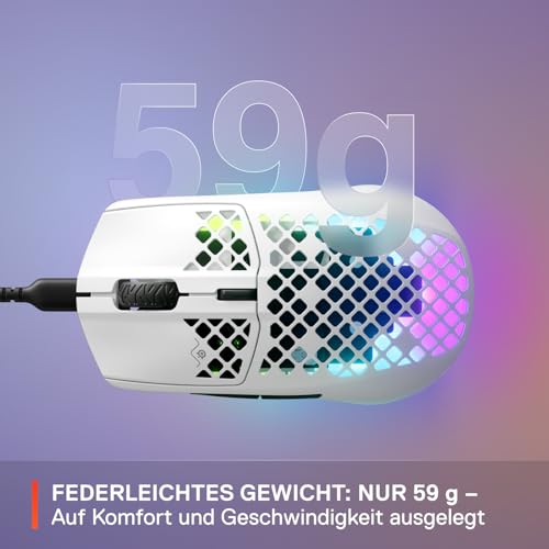 SteelSeries Aerox 3 - RGB Gaming-Mouse mit Öffnungen in der Oberfläche - Federleichtes, wasserabweisendes Design - Optischer TrueMove Core-Sensor mit 8.500 DPI - Snow Bild 5