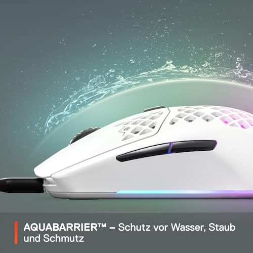 SteelSeries Aerox 3 - RGB Gaming-Mouse mit Öffnungen in der Oberfläche - Federleichtes, wasserabweisendes Design - Optischer TrueMove Core-Sensor mit 8.500 DPI - Snow Bild 6