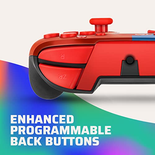 PDP Gaming Faceoff Deluxe+ verkabelt Switch Pro Controller - Offiziell lizenziert von Nintendo - Customizable gamepad buttons, sticks, triggers, and paddles - Ergonomic Controllers - rot/blau Mario Bild 4