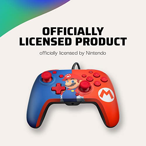 PDP Gaming Faceoff Deluxe+ verkabelt Switch Pro Controller - Offiziell lizenziert von Nintendo - Customizable gamepad buttons, sticks, triggers, and paddles - Ergonomic Controllers - rot/blau Mario Bild 5
