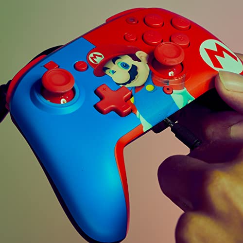 PDP Gaming Faceoff Deluxe+ verkabelt Switch Pro Controller - Offiziell lizenziert von Nintendo - Customizable gamepad buttons, sticks, triggers, and paddles - Ergonomic Controllers - rot/blau Mario Bild 7
