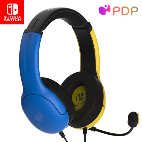 PDP Gaming LVL40 Stereo Kopfhörer mit Mic für Nintendo Switch - PC, iPad, Mac, Laptop Compatible - Noise Cancelling Microphone, Lightweight, Soft Komfort On Ear Kopfhörer, 3.5 mm jack - gelb & Blau Bild 1