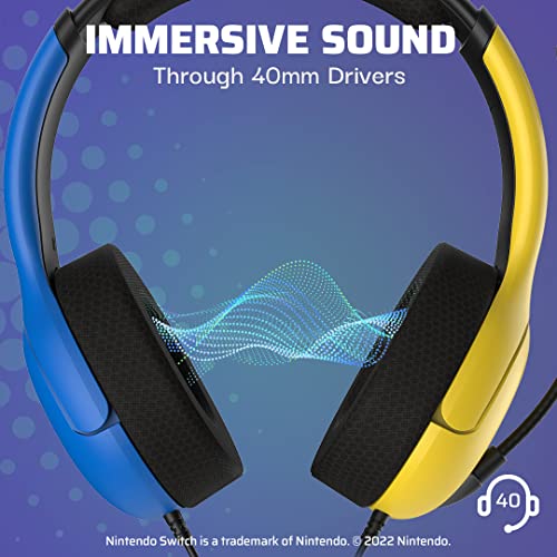 PDP Gaming LVL40 Stereo Kopfhörer mit Mic für Nintendo Switch - PC, iPad, Mac, Laptop Compatible - Noise Cancelling Microphone, Lightweight, Soft Komfort On Ear Kopfhörer, 3.5 mm jack - gelb & Blau Bild 2