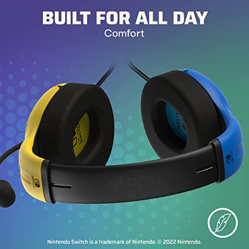 PDP Gaming LVL40 Stereo Kopfhörer mit Mic für Nintendo Switch - PC, iPad, Mac, Laptop Compatible - Noise Cancelling Microphone, Lightweight, Soft Komfort On Ear Kopfhörer, 3.5 mm jack - gelb & Blau Bild 3