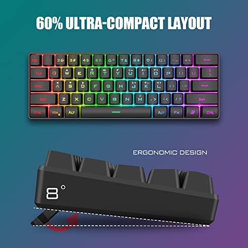RedThunder 60% Gaming Tastatur und Maus Set, QWERTZ DE-Layout, Ultra-compacte RGB-Beleuchtung , Optische Ergonomische mit 6 Tasten und 7200 DPI für PC, MAC, PS5, Xbox Gamer Bild 2