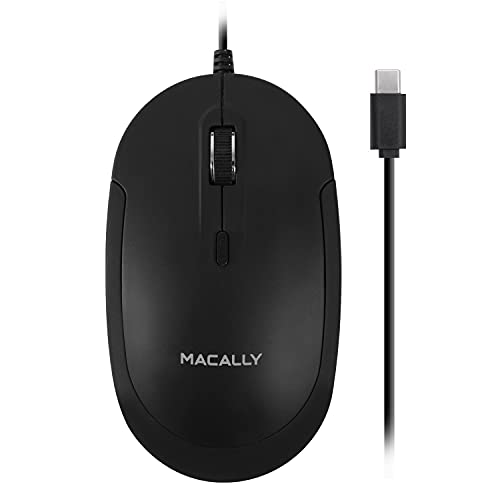 Macally Ucdynamouse-B, USB-C leise-klick Maus mit 3 Tasten und Scrollrad, optisch mit Kabel, schwarz Bild 1
