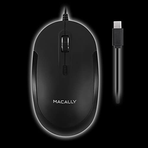Macally Ucdynamouse-B, USB-C leise-klick Maus mit 3 Tasten und Scrollrad, optisch mit Kabel, schwarz Bild 7