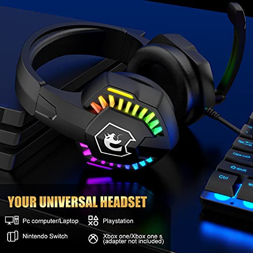 Kabelgebundene Gaming-Tastatur und Maus-Headset-Kombination, Regenbogen-LED-Hintergrundbeleuchtung, kabelgebundene Tastatur, Over-Ear-Kopfhörer mit Mikrofon, PS4, Xbox (schwarz) Bild 5