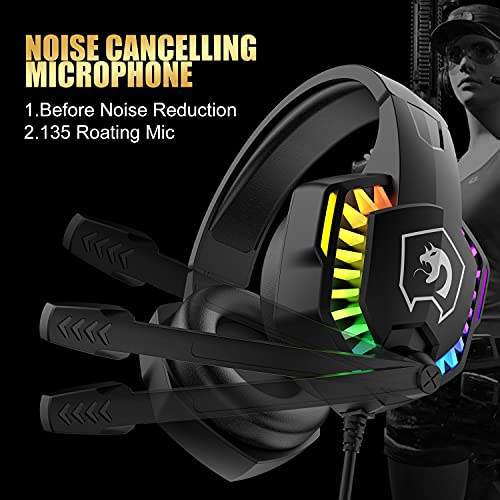 Kabelgebundene Gaming-Tastatur und Maus-Headset-Kombination, Regenbogen-LED-Hintergrundbeleuchtung, kabelgebundene Tastatur, Over-Ear-Kopfhörer mit Mikrofon, PS4, Xbox (schwarz) Bild 6