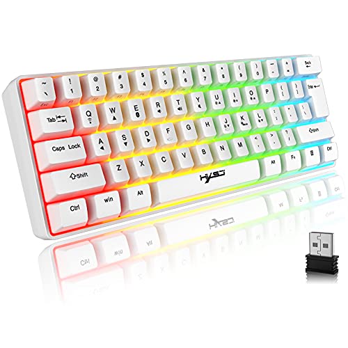 Tastatur Kabellos Gaming, 61 Tasten Bluetooth 5.0 + 2.4G Dual-Modus Ergonomische Ultrakompakte Leise 60% Tastatur mit Regenbogen Hintergrundbeleuchtung Akku für Windows Mac PC PS4 Gamer, Weiß Bild 1