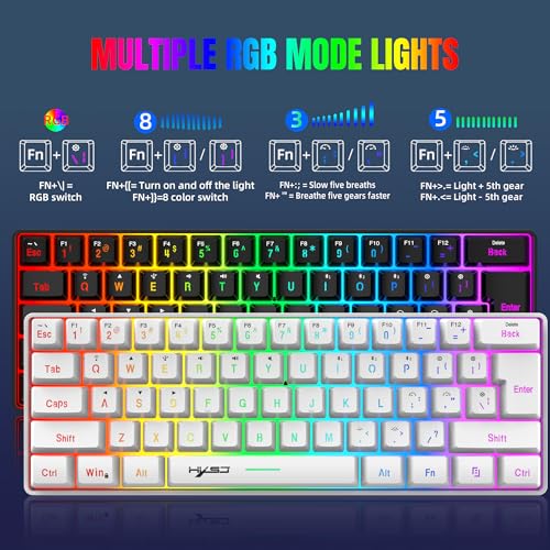 Tastatur Kabellos Gaming, 61 Tasten Bluetooth 5.0 + 2.4G Dual-Modus Ergonomische Ultrakompakte Leise 60% Tastatur mit Regenbogen Hintergrundbeleuchtung Akku für Windows Mac PC PS4 Gamer, Weiß Bild 3