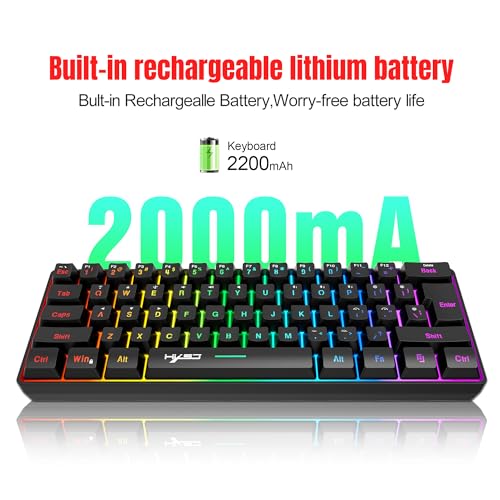Tastatur Kabellos Gaming, 61 Tasten Bluetooth 5.0 + 2.4G Dual-Modus Ergonomische Ultrakompakte Leise 60% Tastatur mit Regenbogen Hintergrundbeleuchtung Akku für Windows Mac PC PS4 Gamer, Weiß Bild 5