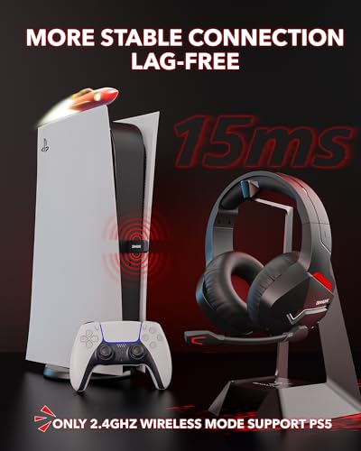 BINNUNE Gaming Headset, Wireless Headset für PS4 PS5 PC PlayStation 4 5, Gaming Kopfhörer mit Mikrofon Bluetooth USB Gaming Headset Wireless mit 120 Stunden Akkulaufzeit Bild 2