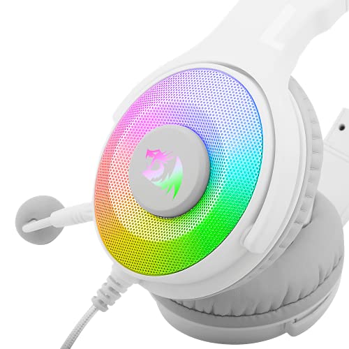 Redragon Pandora 2 H350W RGB Gaming-Headset, weiß, High-Definition-Audio + starker Bass, Gaming-Kopfhörer mit abnehmbarem Mikrofon, große Ohrpolster, funktioniert auf PC/PS4/Xbox One/NS Bild 4