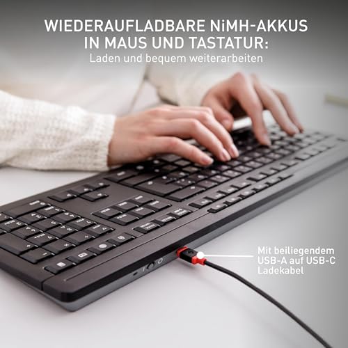CHERRY Stream Desktop Recharge, Kabelloses Tastatur-Maus-Set, Deutsches Layout (QWERTZ), 2,4 GHz Funk, Leiser Tastenanschlag, Wiederaufladbar, Schwarz Bild 4