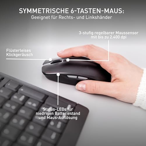 CHERRY Stream Desktop Recharge, Kabelloses Tastatur-Maus-Set, Deutsches Layout (QWERTZ), 2,4 GHz Funk, Leiser Tastenanschlag, Wiederaufladbar, Schwarz Bild 5