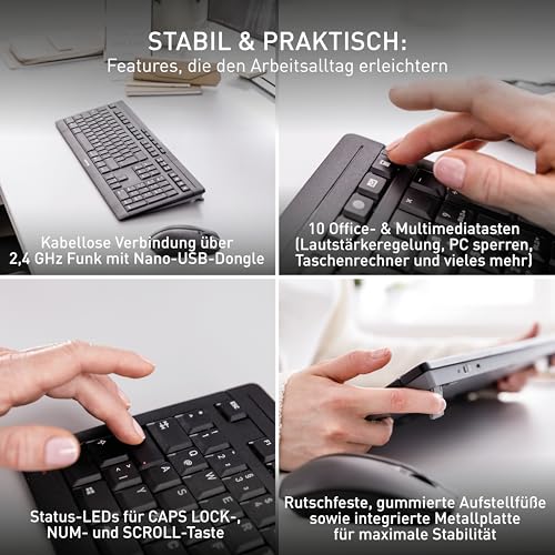 CHERRY Stream Desktop Recharge, Kabelloses Tastatur-Maus-Set, Deutsches Layout (QWERTZ), 2,4 GHz Funk, Leiser Tastenanschlag, Wiederaufladbar, Schwarz Bild 6