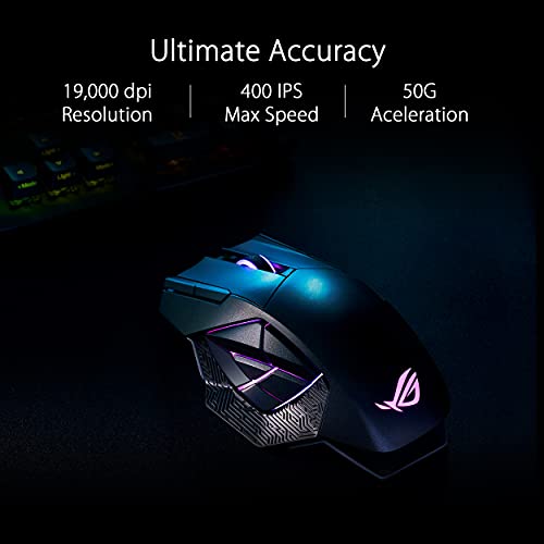ASUS ROG Spatha X Gaming Maus (kabellos, kabelgebunden, magnetische Ladestation, 12 programmierbare Tasten, 19.000 DPI, Aura Sync) Bild 3