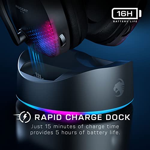 Roccat Syn Max Air - Kabelloses RGB PC Gaming Headset mit 3D Audio und Docking-Station, Adjustable, Black Bild 2
