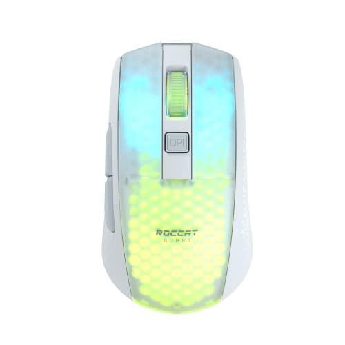 Roccat Burst Pro Air - leichte, symmetrische, kabellose, optische RGB-Gaming-Maus mit Optical Owl-Eye Sensor mit 19.000 DPI, optischen Tasten-Switches, Titan Mausrad, 81 Gramm Gewicht, weiß Bild 1