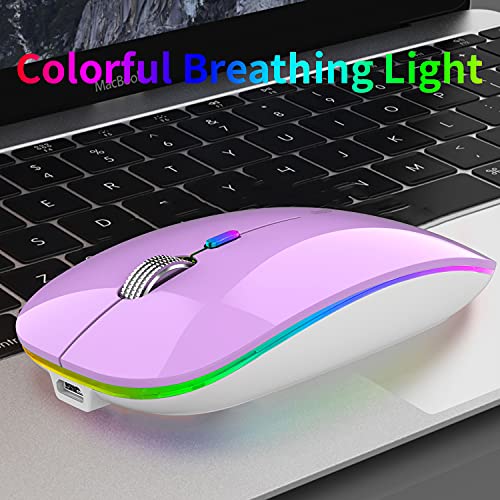 Uiosmuph G12 Maus Kabellos, LED 2.4G Leise Funkmaus Wiederaufladbar Wireless Mousemit Nano USB Empfänger 1600 DPI Computermaus für PC/Laptop/Windows/MacBook (Purple) Bild 2
