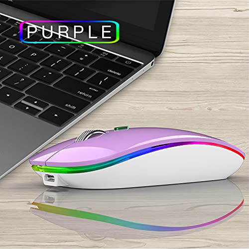 Uiosmuph G12 Maus Kabellos, LED 2.4G Leise Funkmaus Wiederaufladbar Wireless Mousemit Nano USB Empfänger 1600 DPI Computermaus für PC/Laptop/Windows/MacBook (Purple) Bild 3