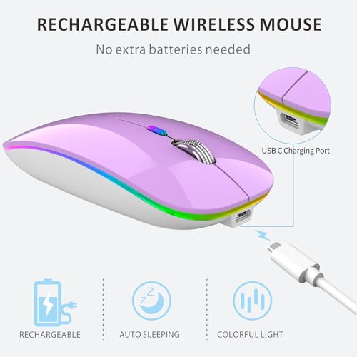 Uiosmuph G12 Maus Kabellos, LED 2.4G Leise Funkmaus Wiederaufladbar Wireless Mousemit Nano USB Empfänger 1600 DPI Computermaus für PC/Laptop/Windows/MacBook (Purple) Bild 4