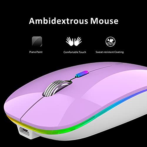 Uiosmuph G12 Maus Kabellos, LED 2.4G Leise Funkmaus Wiederaufladbar Wireless Mousemit Nano USB Empfänger 1600 DPI Computermaus für PC/Laptop/Windows/MacBook (Purple) Bild 5