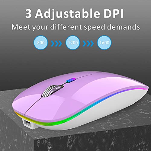 Uiosmuph G12 Maus Kabellos, LED 2.4G Leise Funkmaus Wiederaufladbar Wireless Mousemit Nano USB Empfänger 1600 DPI Computermaus für PC/Laptop/Windows/MacBook (Purple) Bild 6