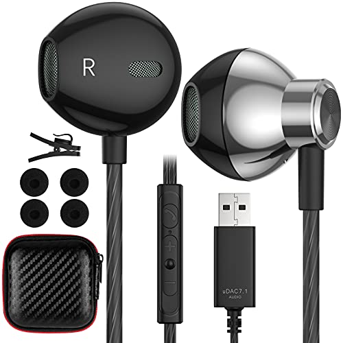 USB Kopfhörer für PC Headset mit Mikrofon USB PC Gaming Headset Semi In Ear HiFi Stereo Ohrhörer mit Kabel Noise Cancelling Lautstärkeregler für PS 4 für PS 5 Computer Laptop Desktop Mac Chromebook Bild 2