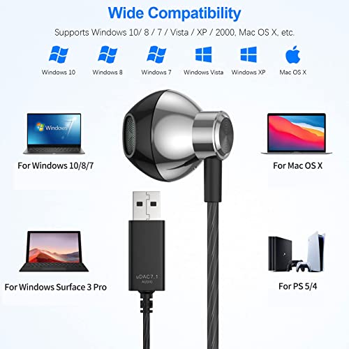 USB Kopfhörer für PC Headset mit Mikrofon USB PC Gaming Headset Semi In Ear HiFi Stereo Ohrhörer mit Kabel Noise Cancelling Lautstärkeregler für PS 4 für PS 5 Computer Laptop Desktop Mac Chromebook Bild 4