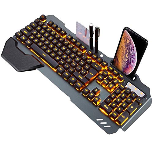 Mechanische Tastatur, mechanische Gaming-Tastatur, Gaming-Tastatur mit Hintergrundbeleuchtung, kabelgebunden, ergonomische Tastatur, Handyhalterung, Gamer-Tastatur für Tablet-Desktop (Farbe: Bild 1