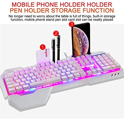Mechanische Tastatur, mechanische Gaming-Tastatur, Gaming-Tastatur mit Hintergrundbeleuchtung, kabelgebunden, ergonomische Tastatur, Handyhalterung, Gamer-Tastatur für Tablet-Desktop (Farbe: Bild 3