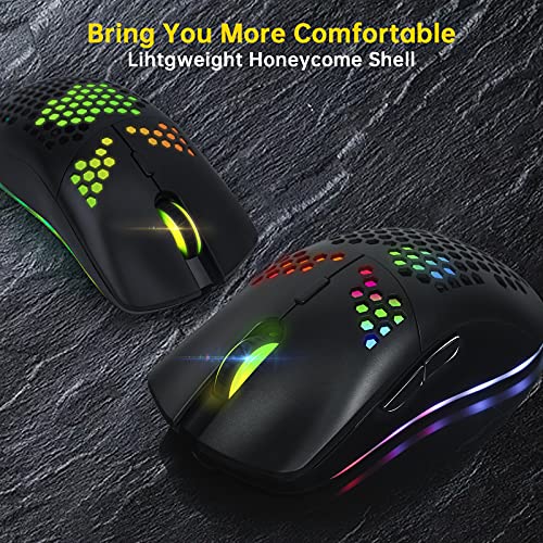 Kabellose Gaming-Maus mit Wabenhülle, 11 RGB-Chroma-Hintergrundbeleuchtung, 3400 DPI, 6 programmierte Tasten, USB-Empfänger, energiesparend, kabellose Maus für PC/Mac/Computer Bild 2