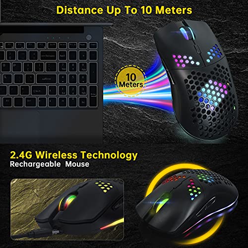 Kabellose Gaming-Maus mit Wabenhülle, 11 RGB-Chroma-Hintergrundbeleuchtung, 3400 DPI, 6 programmierte Tasten, USB-Empfänger, energiesparend, kabellose Maus für PC/Mac/Computer Bild 3