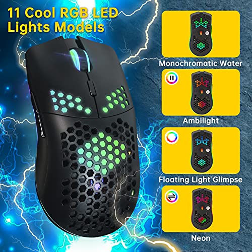 Kabellose Gaming-Maus mit Wabenhülle, 11 RGB-Chroma-Hintergrundbeleuchtung, 3400 DPI, 6 programmierte Tasten, USB-Empfänger, energiesparend, kabellose Maus für PC/Mac/Computer Bild 5