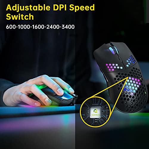 Kabellose Gaming-Maus mit Wabenhülle, 11 RGB-Chroma-Hintergrundbeleuchtung, 3400 DPI, 6 programmierte Tasten, USB-Empfänger, energiesparend, kabellose Maus für PC/Mac/Computer Bild 6
